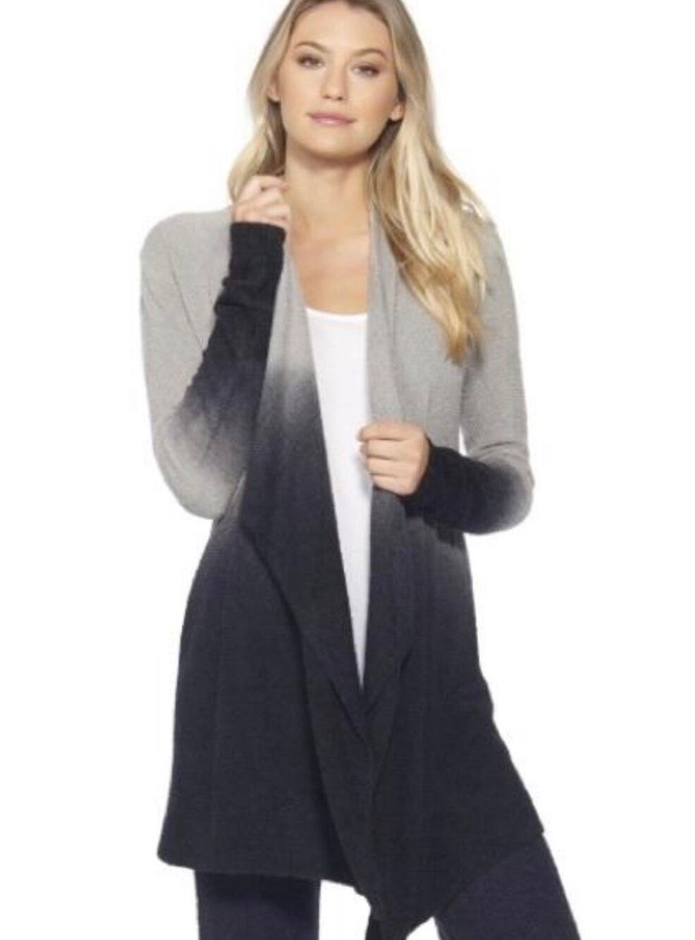 Dreams CozyChic Lite S/M Ombre Waterfall Cardigan Gray Black